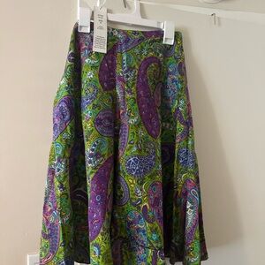 Vibrant Paisley A-Line Skirt - Green and Purple